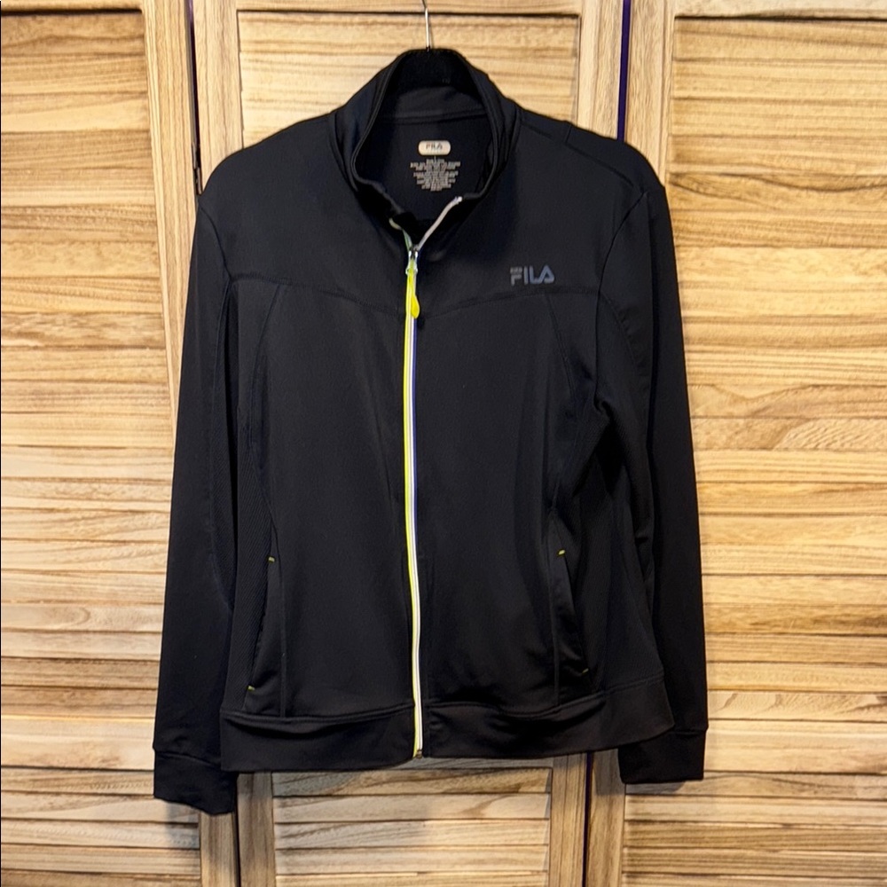 Fila Black Hoodie with Yellow Accents Size L